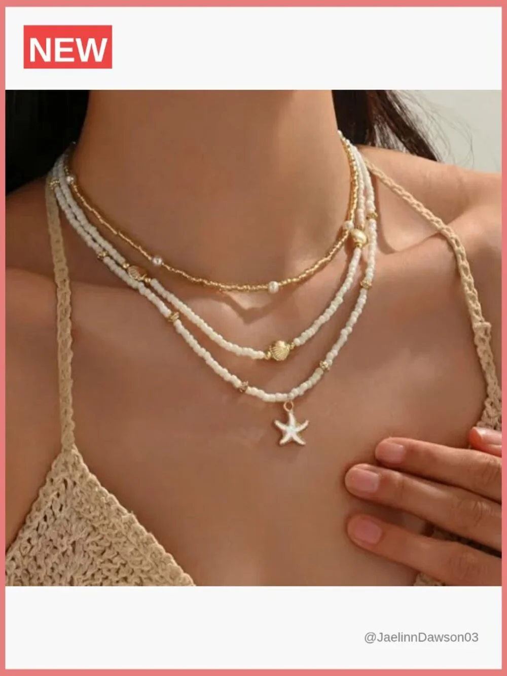 Shell Starfish Boho Layered Beaded Pearl Pendant Necklace 3-Piece Set